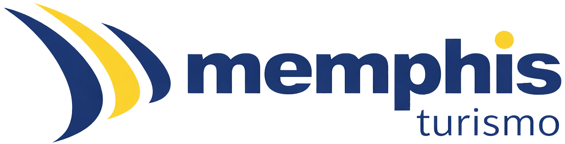 Logo azul e amarelo da Memphis Turismo.